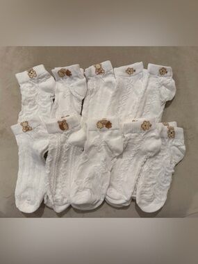 NEW White Cable-Knit Crew Socks with Brown Accent - Pack of 10 Pairs